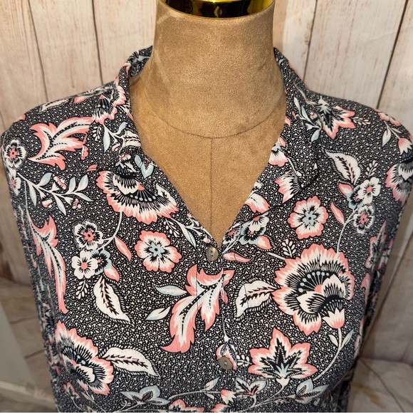 J. Jill Black and Pink Floral Tunic Blouse, women’s M​ - Picture 3 of 10